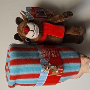 New Christmas Blanket and Rudolph Reindeer Plush Stuffed Animal Toy